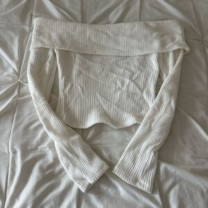 Off-Shoulder White Knit Top